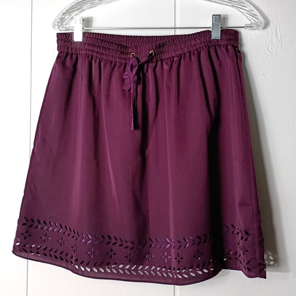 J. Crew Plum Elastic Waist Laser Cut Floral Skirt Womens 4 Dark Academia Twee